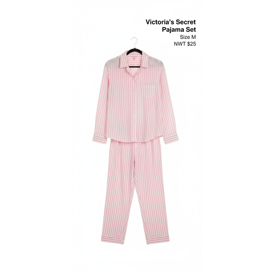 Victoria’s Secret Pink & White Striped Pajama Set – Size Medium | $25