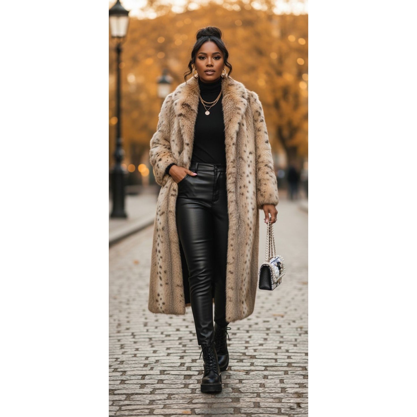 Faux fur animal print coat - Size Medium