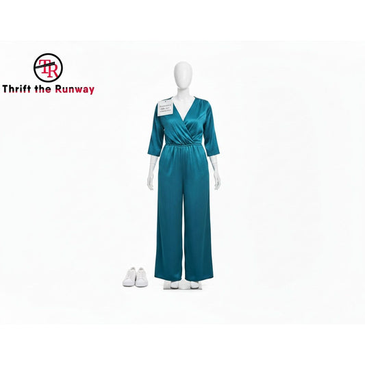 Spense Green Polka Dot Satin Wide Leg Jumpsuit - Size Curvy Girl (Sz 2X)
