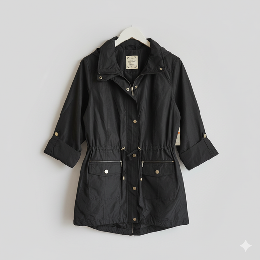 Style & Co Black Hooded Rain Jacket - Size Small (Sz XS)