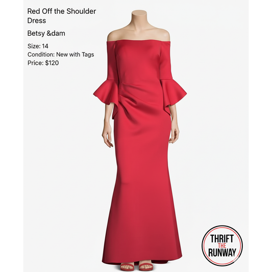 Betsy & Adam Red Off Shoulder Dress - Size Curvy Girl (Sz 14)