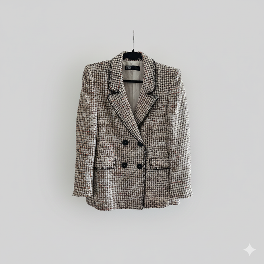 Zara Tweed Double-Breasted Blazer – Size Large
