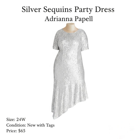 Adrianna Papell Silver Sequins Party Dress - Size Curvy Girl  (Sz 24W)