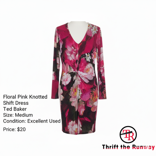 Ted Baker Pink Knotted Shift Dress - Size Medium