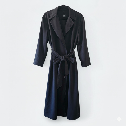 Zara Flowy Black Belted Duster - Size Large