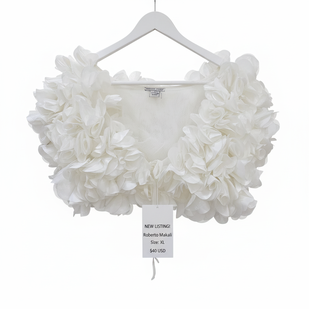 Roberto Makali 3D Floral Petal Shrug – Ivory - Size Curvy Girl XL