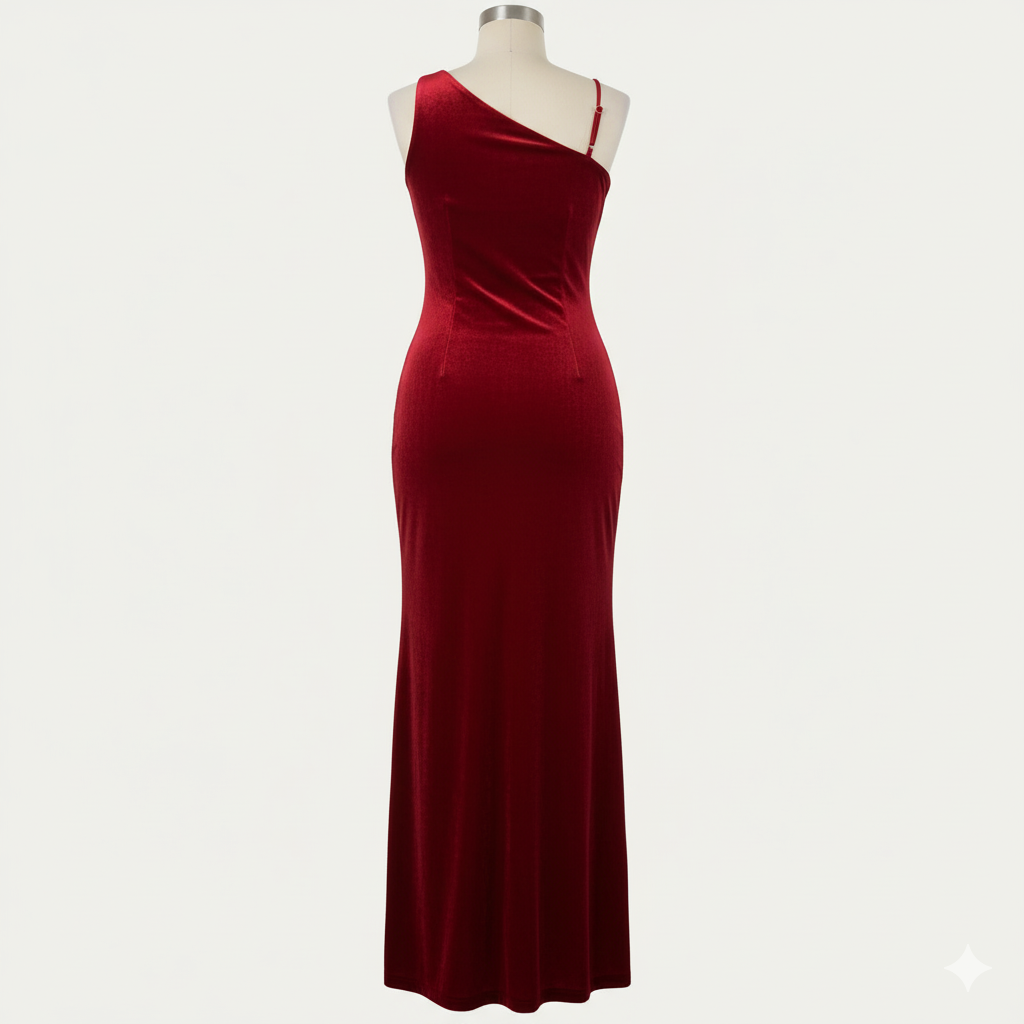 Papell Boutique Evening Gown – Wine Red One-Shoulder Floral Detail | Size Curvy Girl XL (Sz 14) | $40