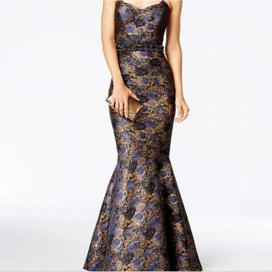 Petite Metallic Brocade Mermaid Gown – Size Small Petite | $45