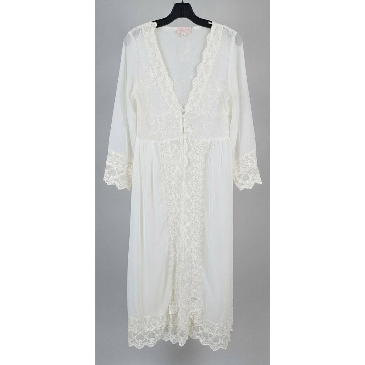 K K Chiffon Embroidery Vintage White Lingerie Duster - Sz XL