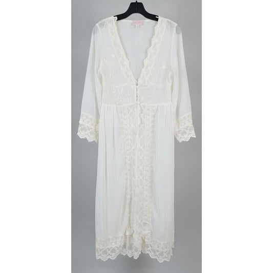 K K Chiffon Embroidery Vintage White Lingerie Duster - Sz XL