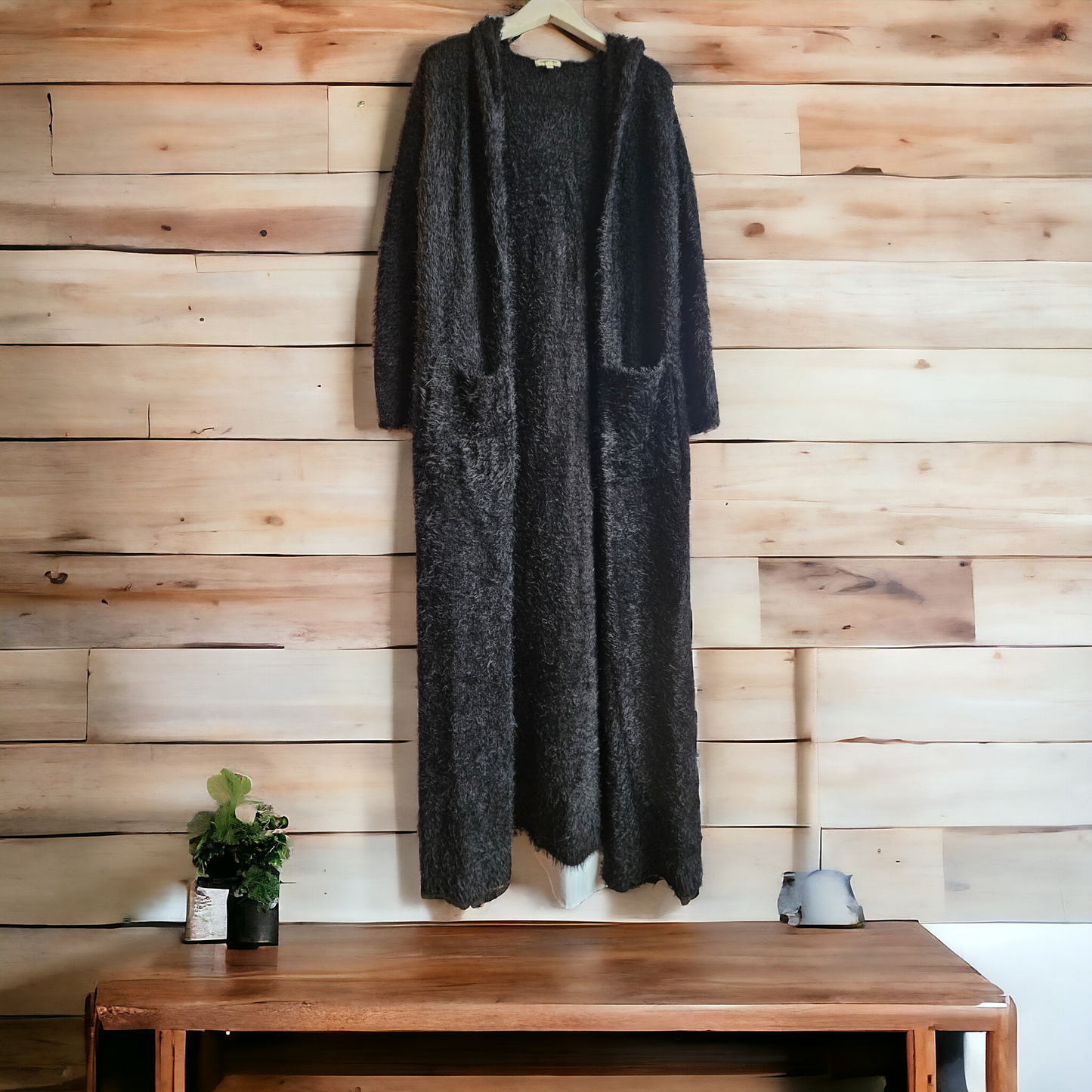 Silence & Noise Black Full Length Cardigan - Size Large (Sz M/L)