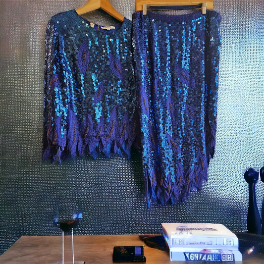 Marquis Vintage Sequins Two Piece Skirt and Blouse - Size Medium (Sz L)