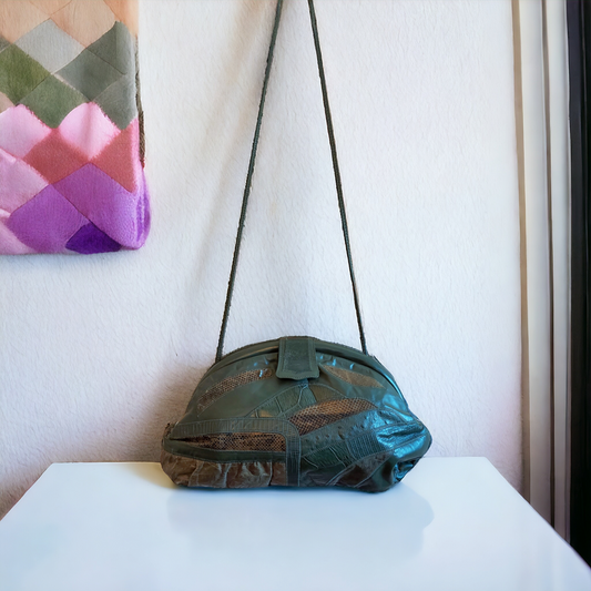 Green 80s Vintage Leather Purse