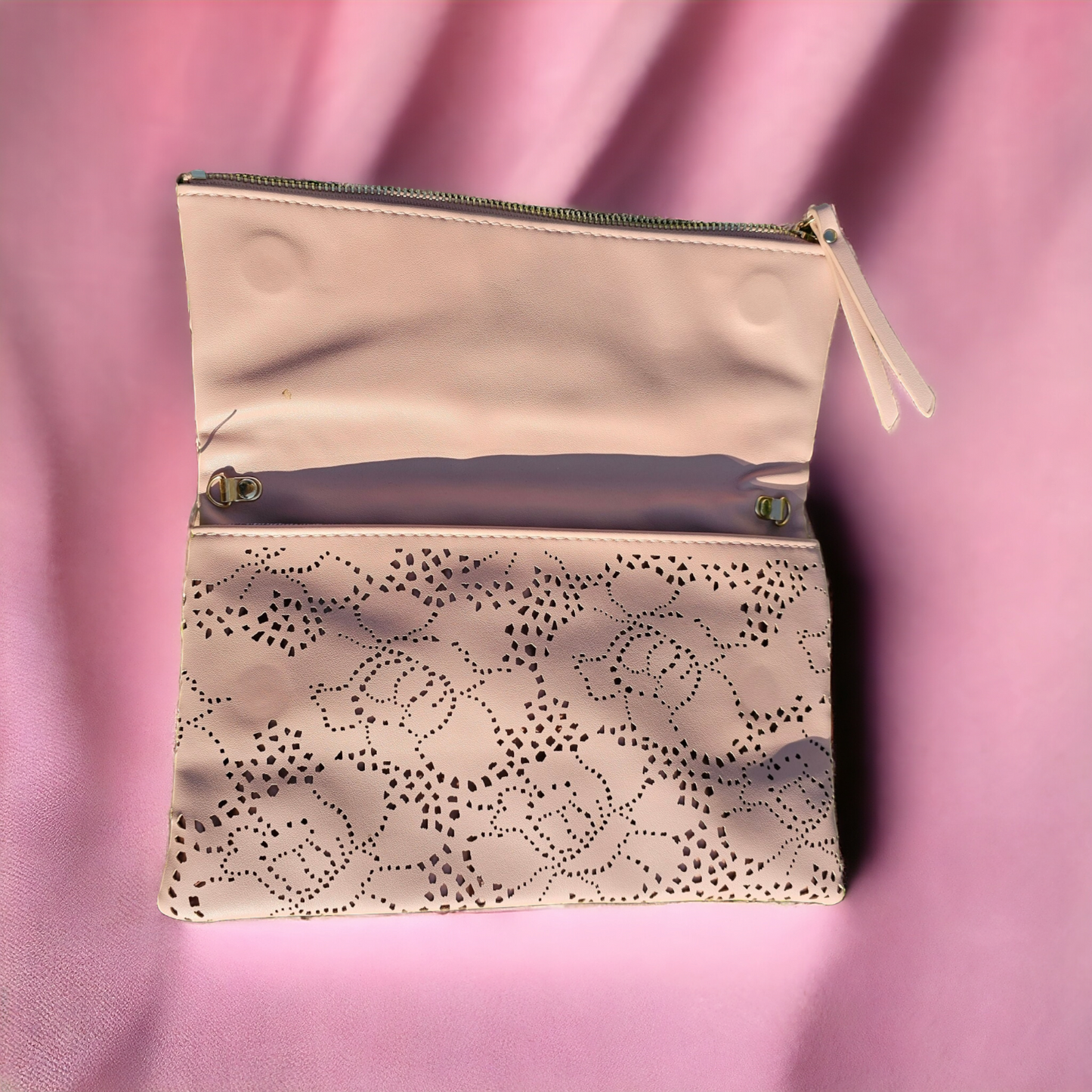 Urban Expression Mauve Laser Cut Floral Foldover Clutch