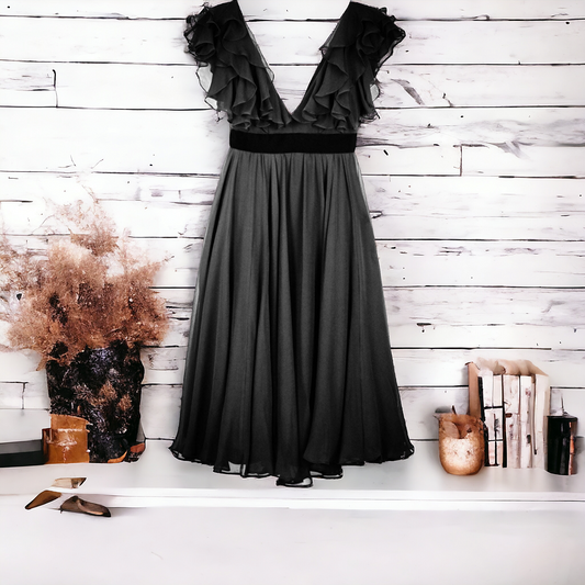 Notte by Marchesa Black Silk Chiffon Babydoll Dress - Size Medium (Sz 8)