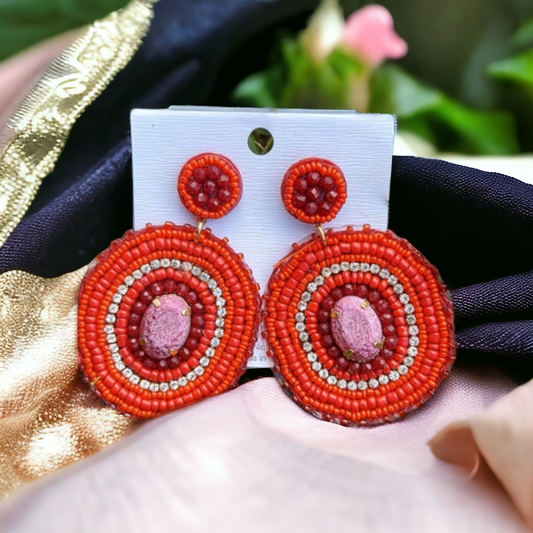 Red Embelished Earrings