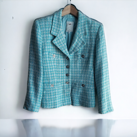 Vertigo Turquoise Houndstooth Blazer Made in France - Size Medium