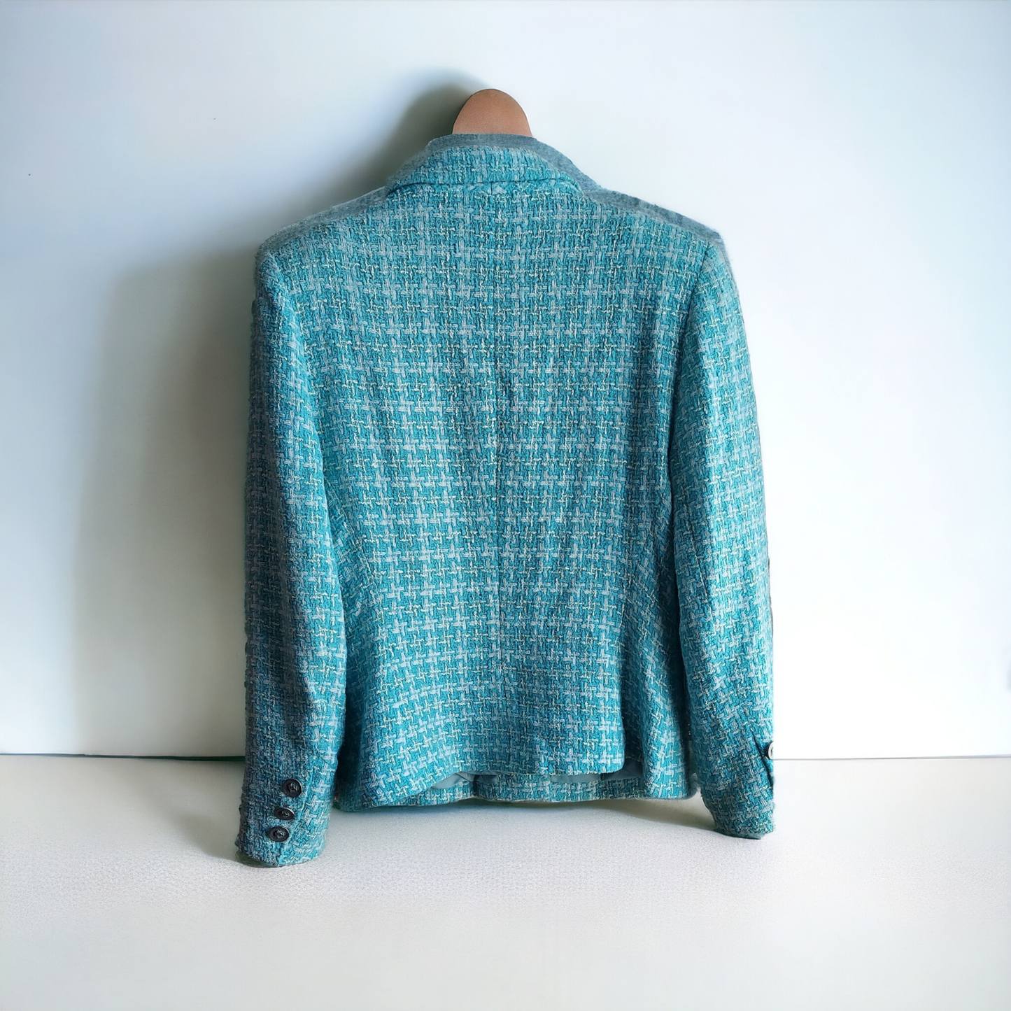 Vertigo Turquoise Houndstooth Blazer Made in France - Size Medium