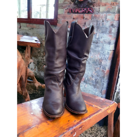 Brown Leather Western Boots - Shoe Size 7