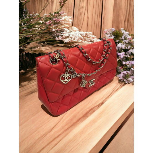 CC Red Bag Silver Charm Strap