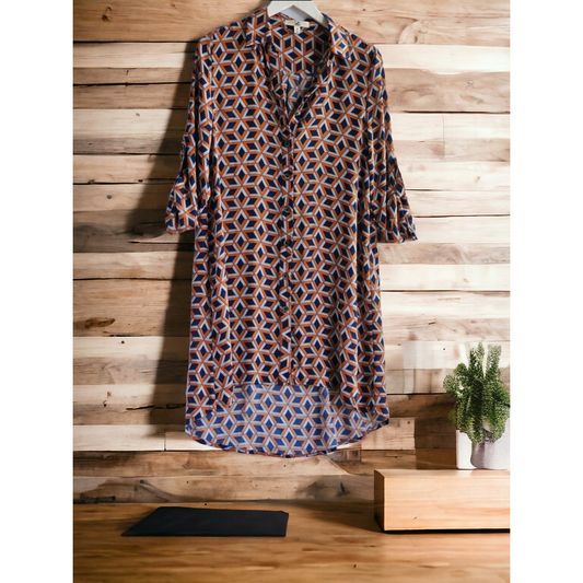 Ya Los Angeles Blue Geometric Print Button Down Blouse/Dress - Size Medium