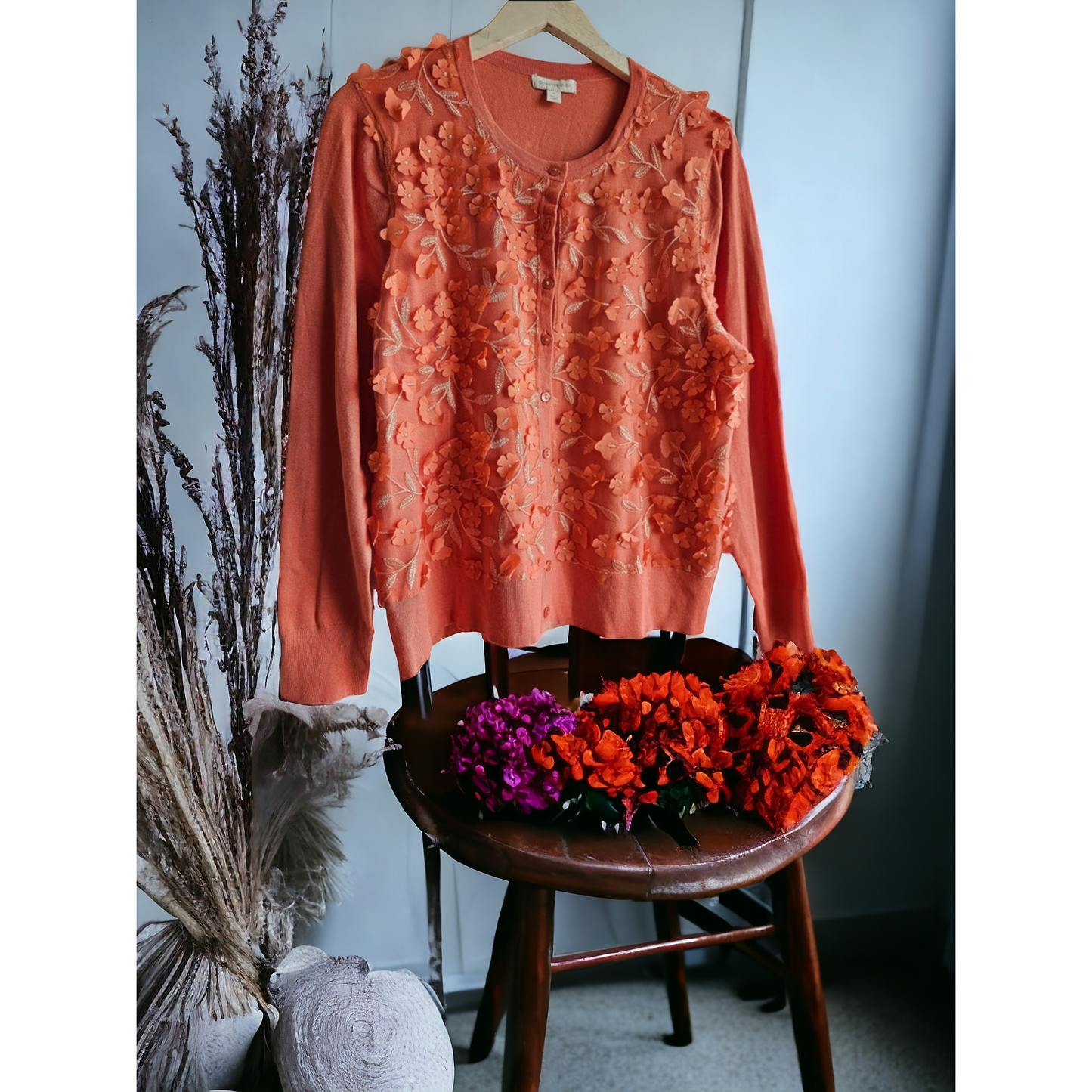 Charter Club Orange Sheer Petals Cardigan - Size Curvy Girl (Sz XL)