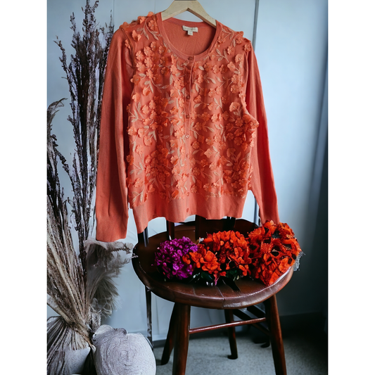 Charter Club Orange Sheer Petals Cardigan - Size Curvy Girl (Sz XL)