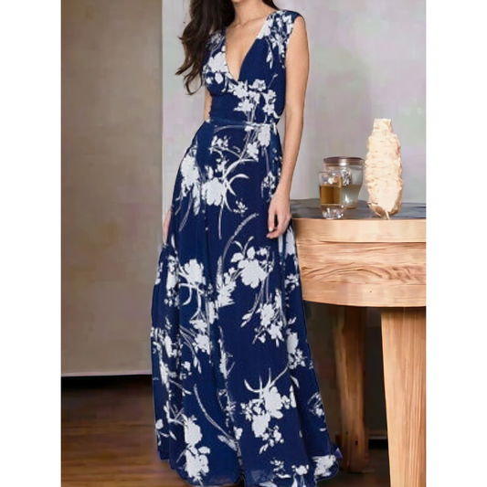 Yumi Kim Navy Blue Floral Wrap Maxi Dress - Size Medium