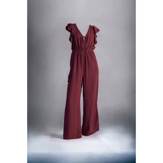 Wine Burgundy Jacquard Jumpsuit - Size Curvy Girl - (Size XL)