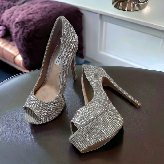 Steve Madden Open Toe Bling Platform Pumps - Size 7 (fits 6.5)