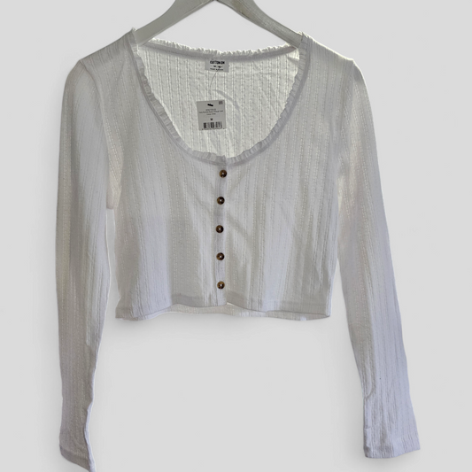 Cotton On Eyelet White Crop Top - Size Medium