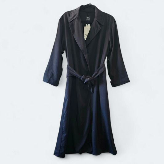 Zara Flowy Black Belted Duster - Size Large