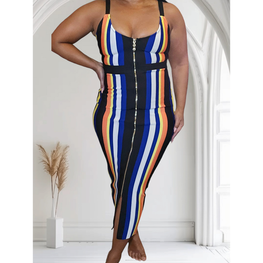 Angel Brinks Vertical Stripe Bandage Bodycon - Size Large