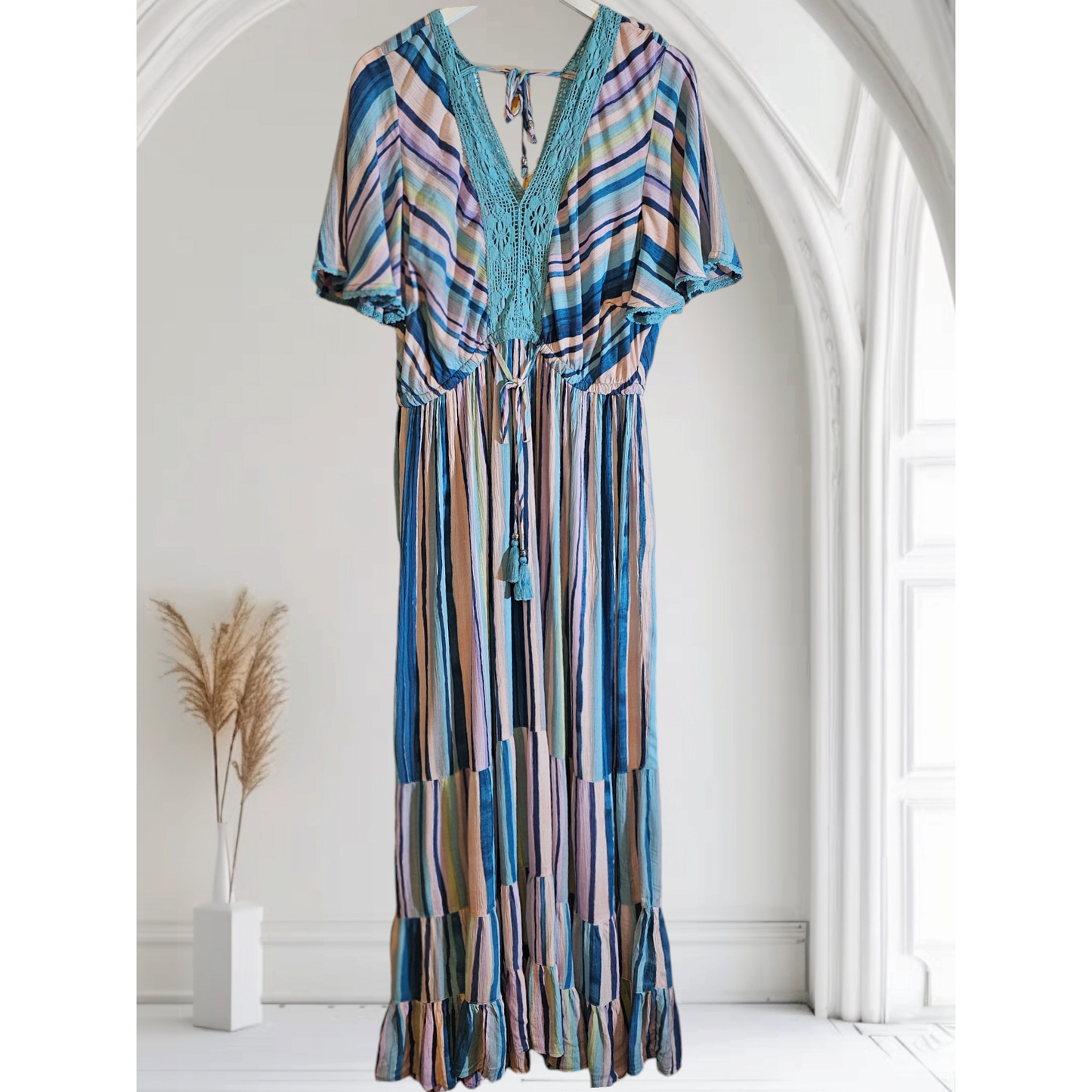 Striped Boho Maxi Dress - Size Curvy Girl - (Sz 16)