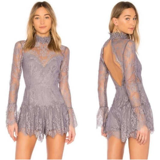 Saylur Lavender Lace Long Sleeve Romper – Size Medium – $25