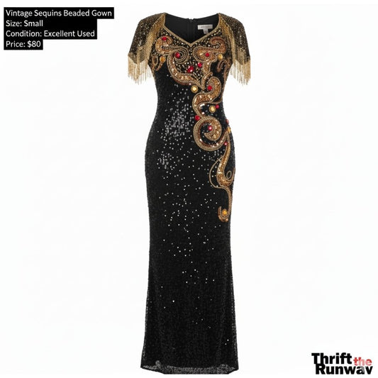 Vintage Sequins Gorgeous Gown - Size Small