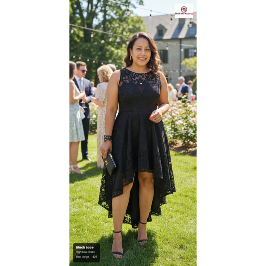 Black Lace High Low Dress - Size Large