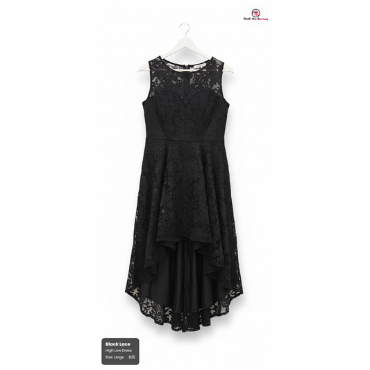 Black Lace High Low Dress - Size Large