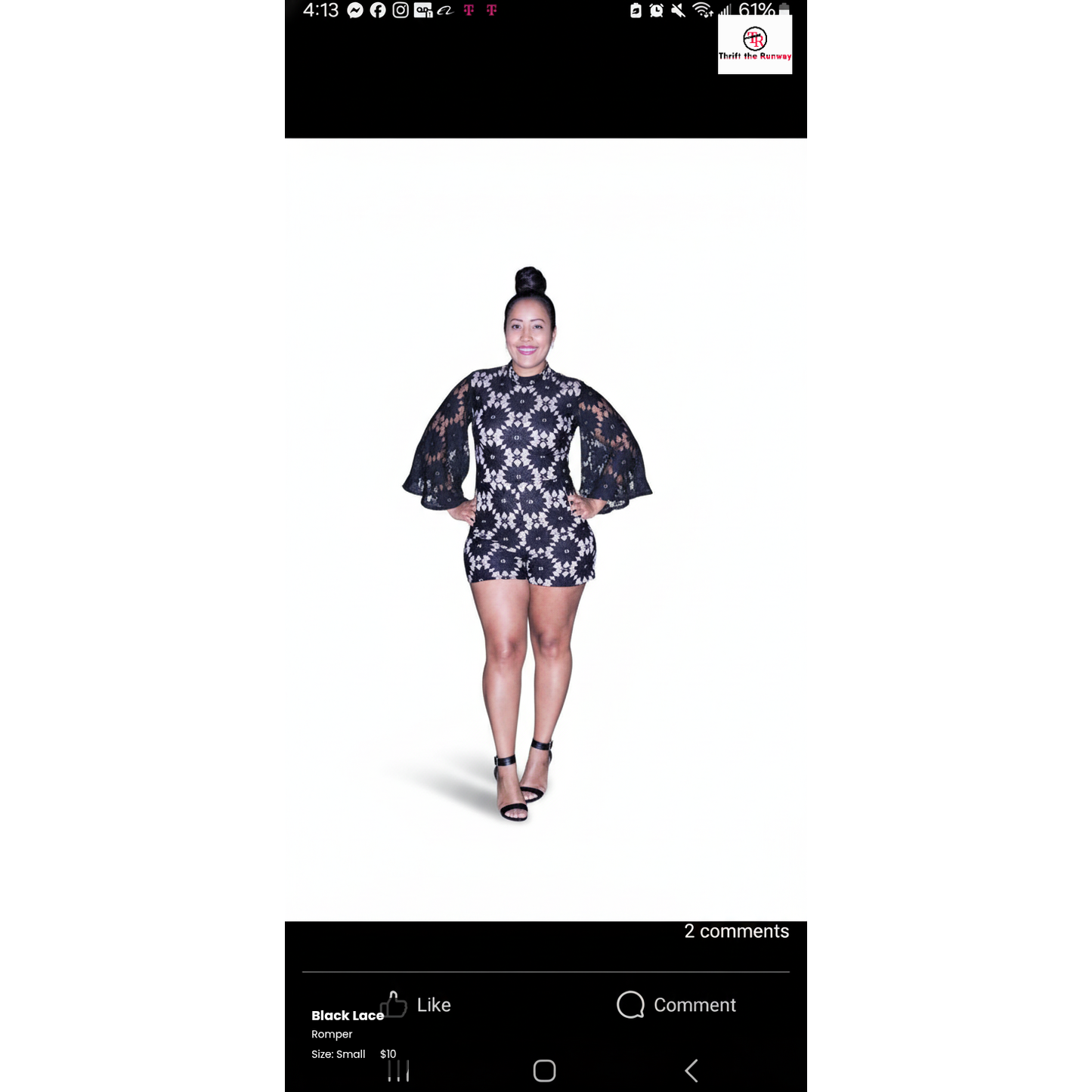 Black lace Romper – Size Small