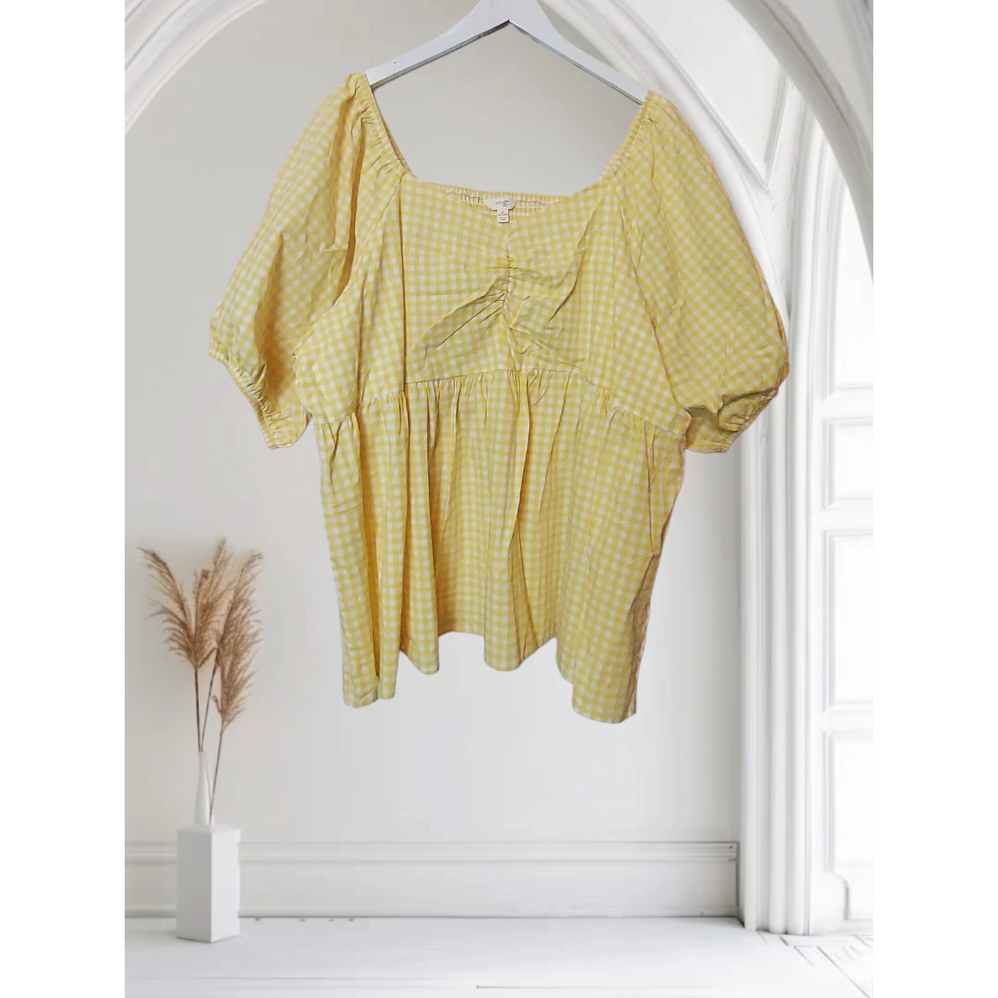 Terra & Sky Yellow Gingham Blouse - Size Curvy Girl (Sz 3X)
