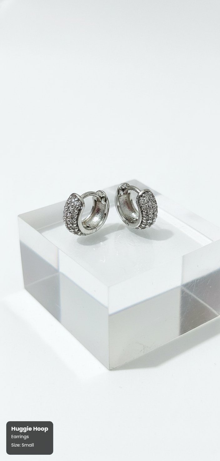 Silver Huggie Hoop Earrings with Micro Pavé CZ – Elegant and Hypoallergenic Design