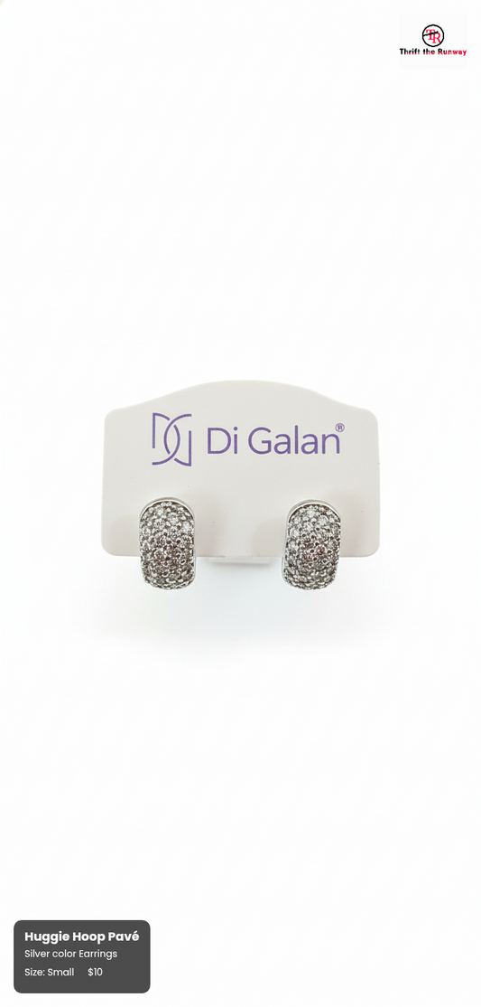 Silver Huggie Hoop Earrings with Micro Pavé CZ – Elegant and Hypoallergenic Design