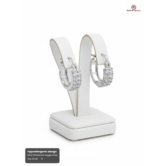 Silver 2 Column Huggie Hoop Pavé CZ Earrings – Elegant and Hypoallergenic Design