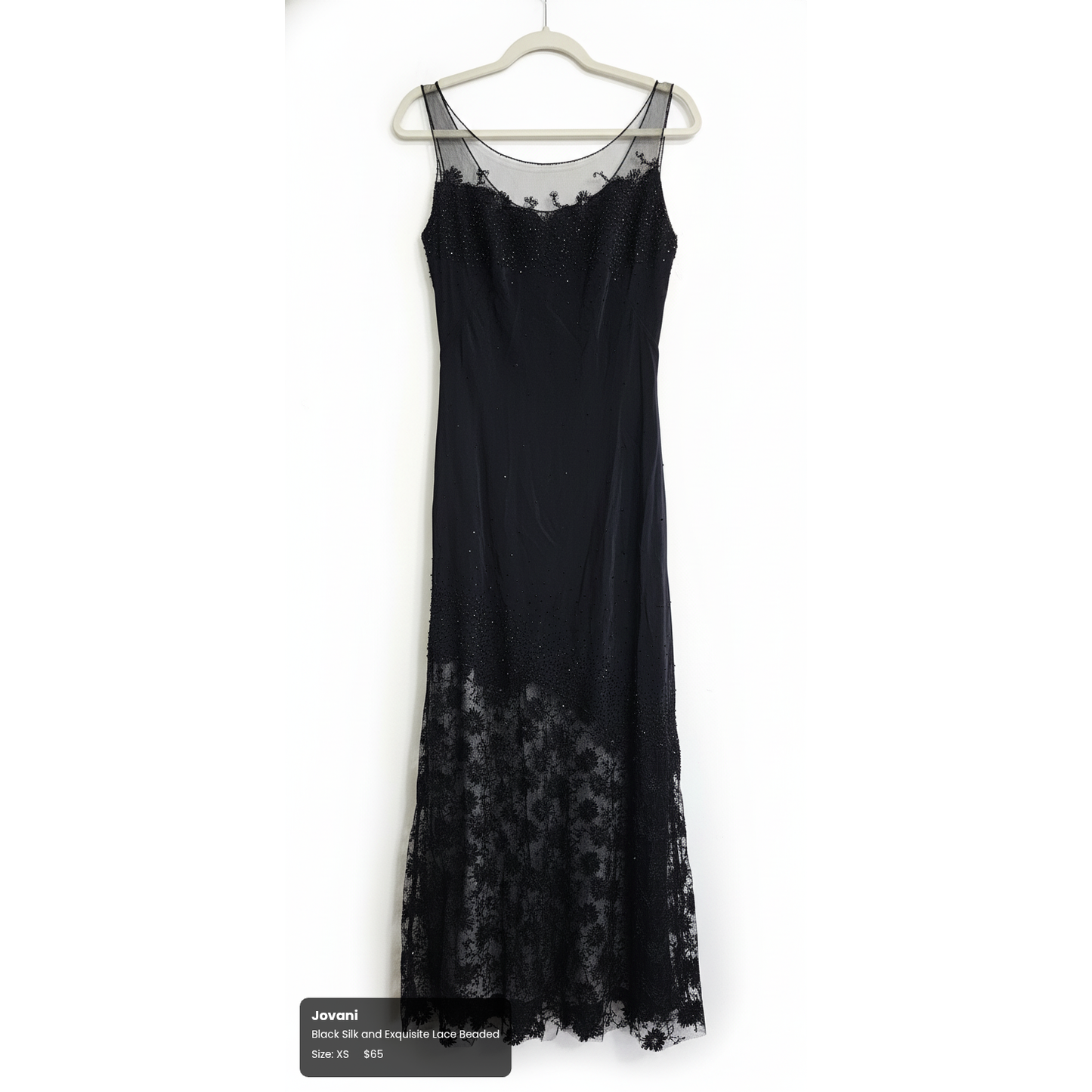 Jovani Black Silk and Exquisite Lace Beaded Garment – Timeless Elegance, Size Small (XS)