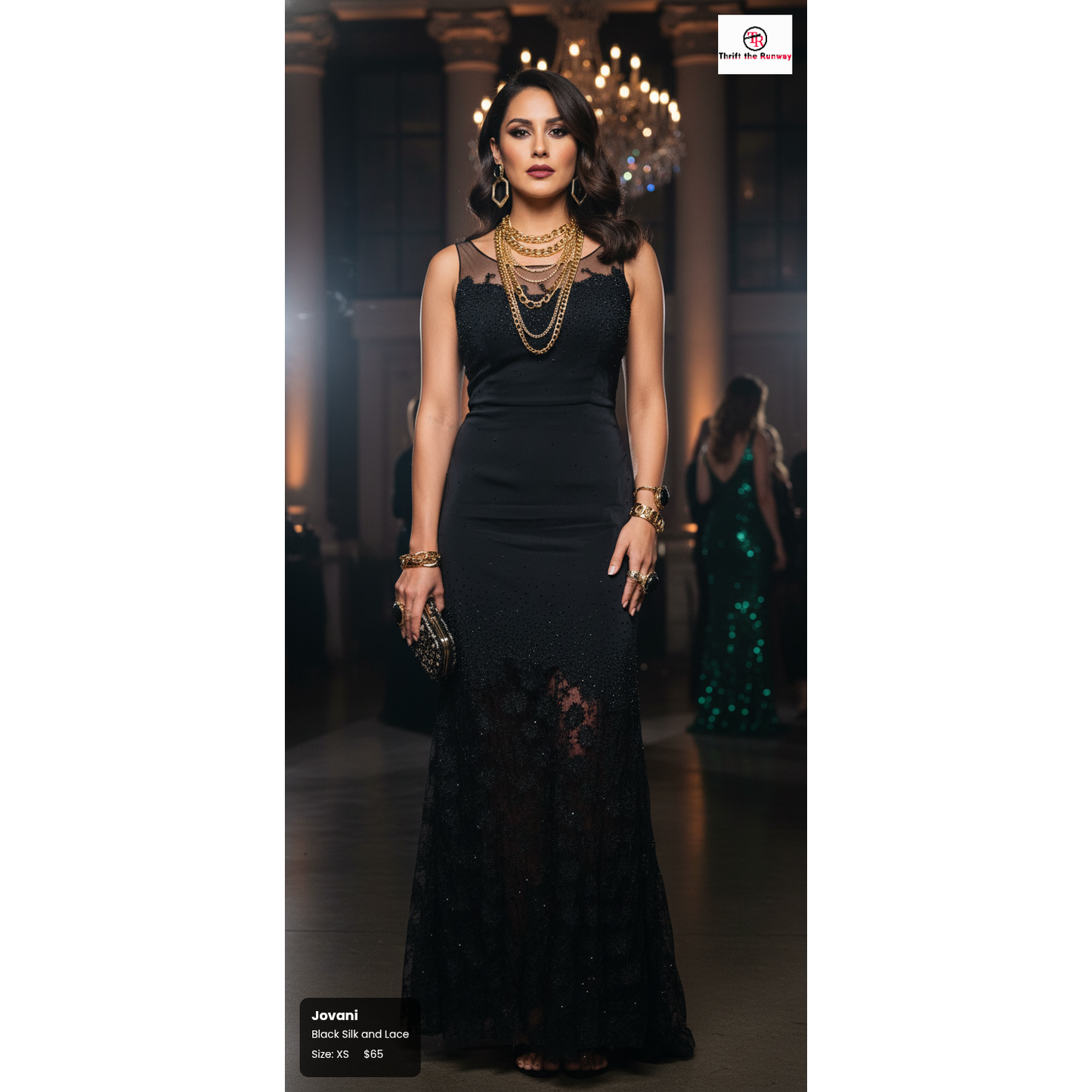 Jovani Black Silk and Exquisite Lace Beaded Garment – Timeless Elegance, Size Small (XS)