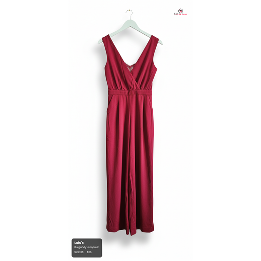 Lulu's Kiska Burgundy Lace Wide-Leg Jumpsuit - Sz XS