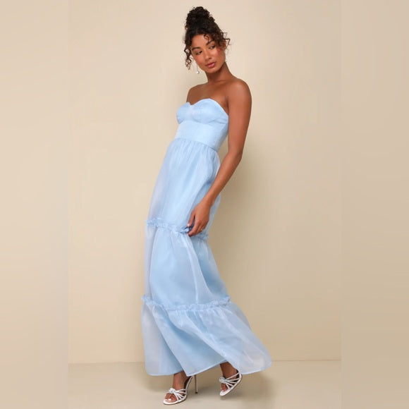 Lulu's Blue Strapless Dress - Size Large
