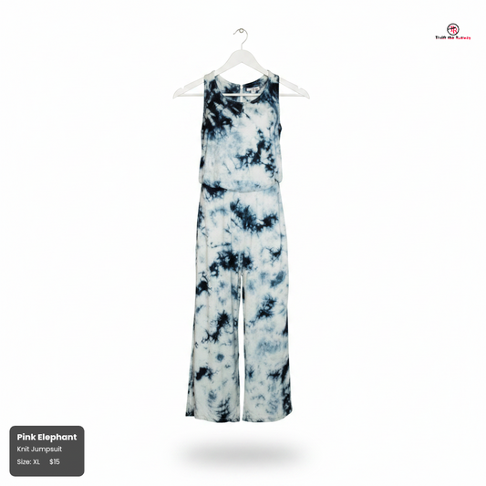 Pink Elephant Navy White Tie Dye Jumpsuit - Size Curvy Girl (Fits L/XL)