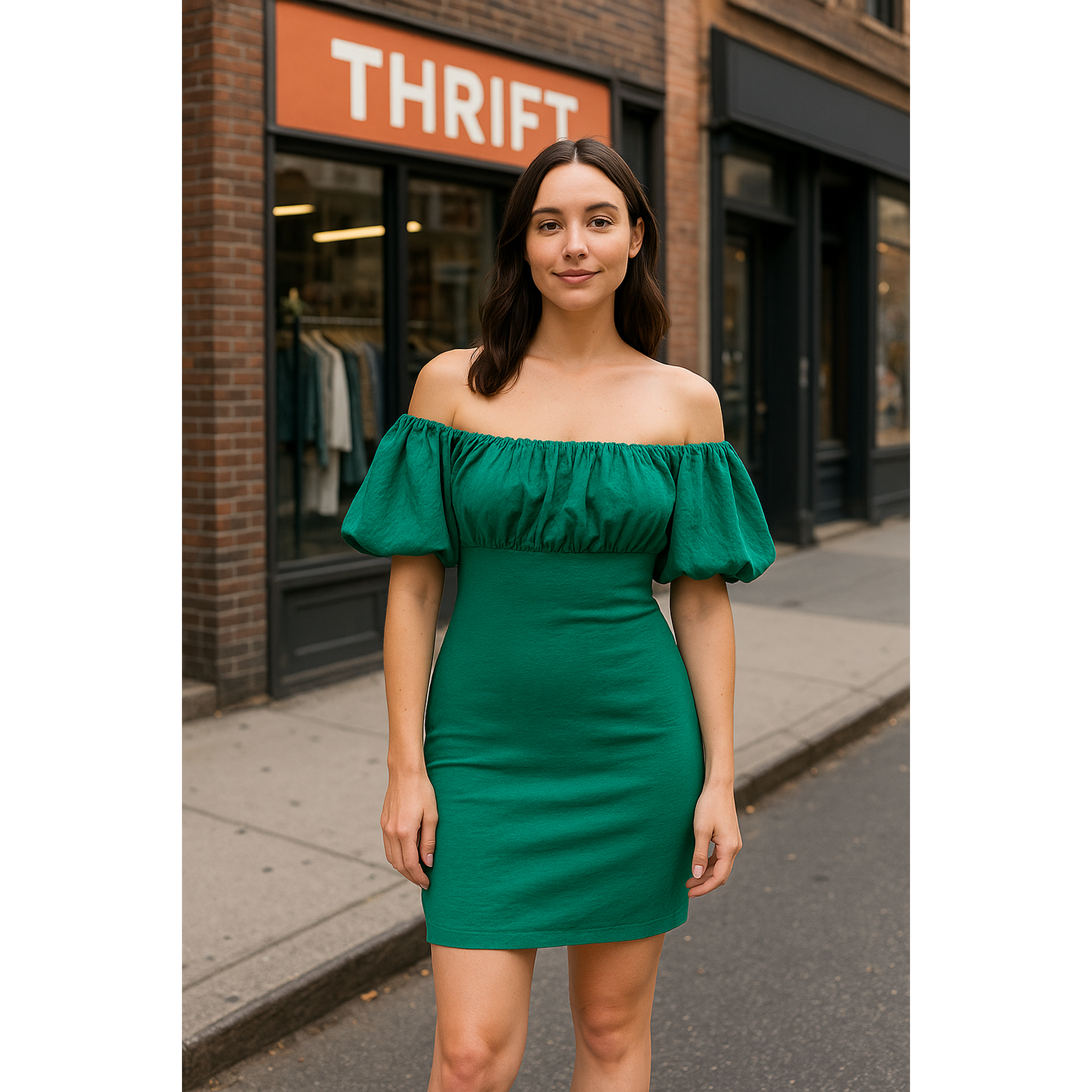 Asos Green Off-Shoulder Puff Sleeve Midi Dress - Size Curvy Girl Extra Large (Sz 16)