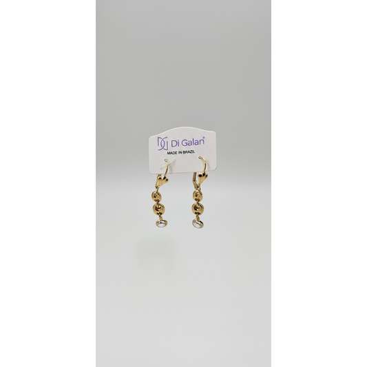 18k Gold Layered Puff Mariner and Crystal Dangle Earrings -  Costume Jewelry